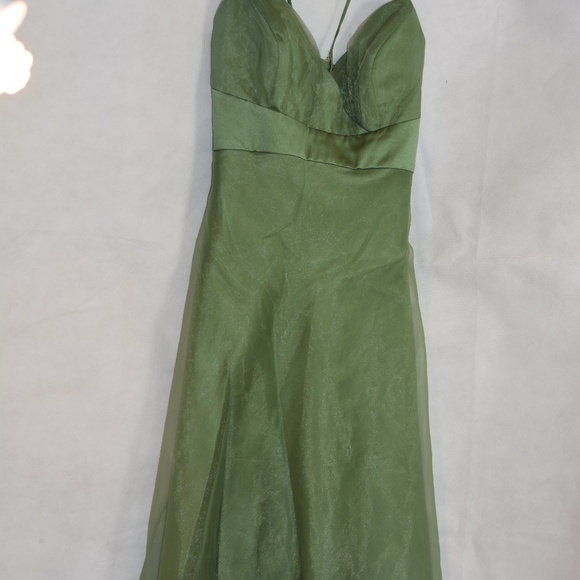 Alfred Angelo Green Organza-type Spaghetti Strap Dress SZ 16 - Picture 6 of 9